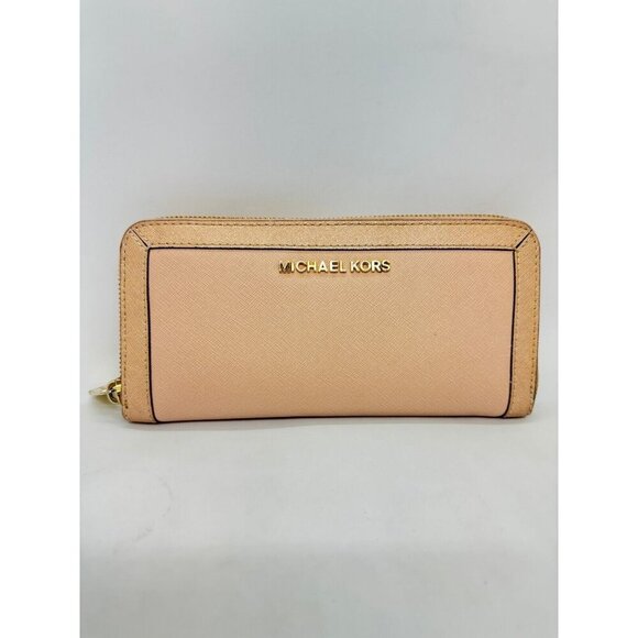 MICHAEL KORS Jet Set zip around continental leather women's large wallet -CAMEL - Picture 1 of 8